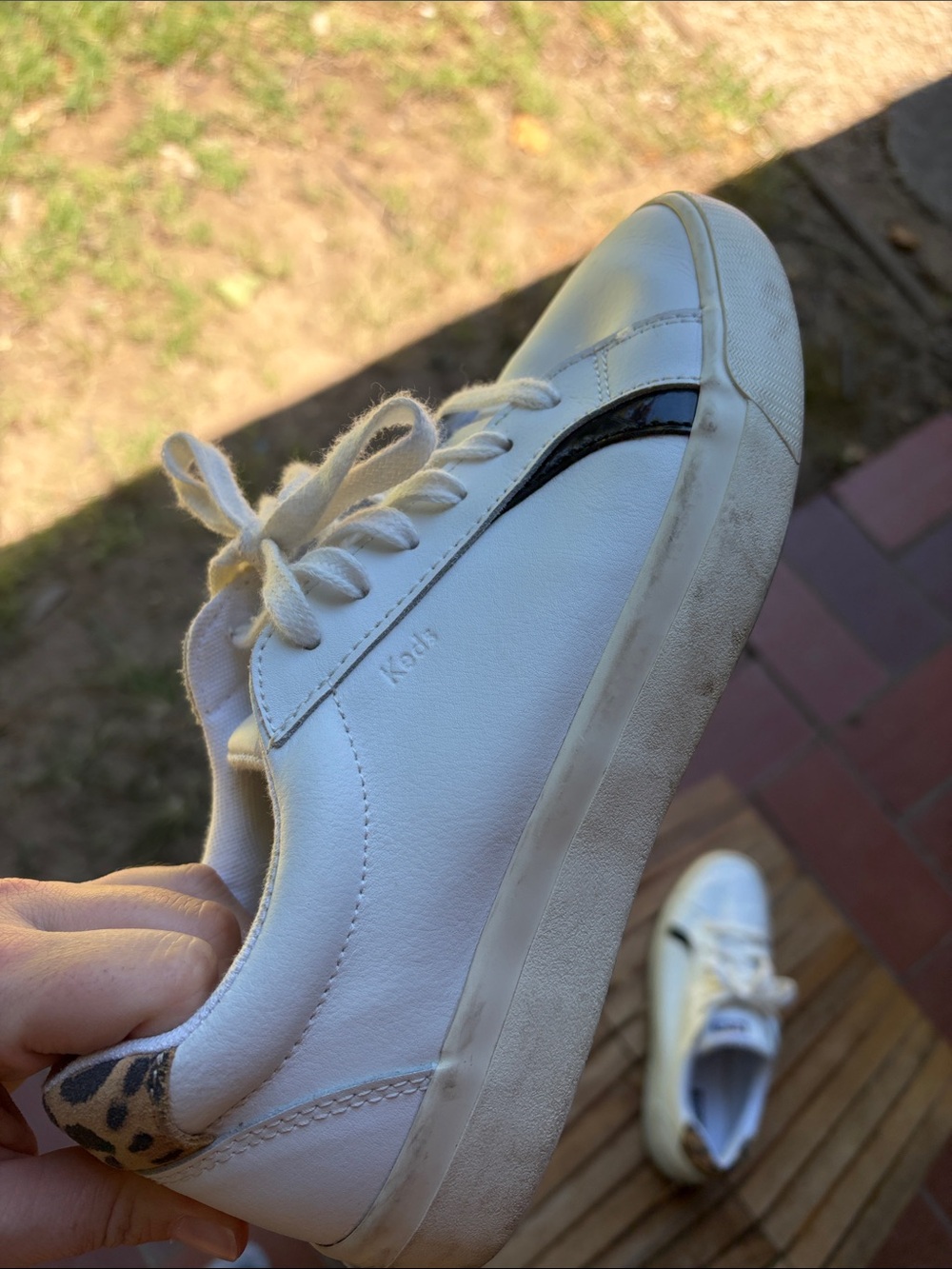 Keds White Leather Sneakers with Leopard Heel and Black Side Accent - Picture 6 of 9